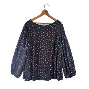 Rachel Zoe‎ Top Shirt Plus Size 2X Long Sleeve Scoop Ditsy Floral Sheer Career